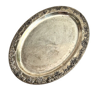 Silver Plate Oval Tray Platter 15" x 12" Godinger Silver Art Co Floral Border
